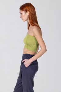 Lurex ribbed bandeau top bright green