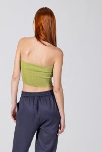 Lurex ribbed bandeau top bright green