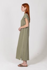 Lurex μίντι πλεκτό φόρεμα με v-λαιμό khaki