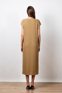 Lurex v-neck midi knitted dress tan gold