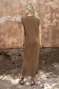 Lurex μίντι πλεκτό φόρεμα με v-λαιμό bronze
