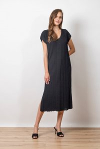 Lurex μίντι πλεκτό φόρεμα με v-λαιμό black