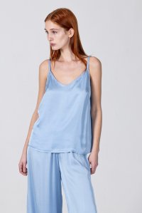 Satin basic top with knitted details ciel