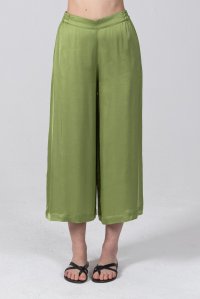 Satin cropped pants bright green