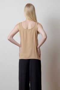 Crepe marocaine basic top with knitted details dark beige