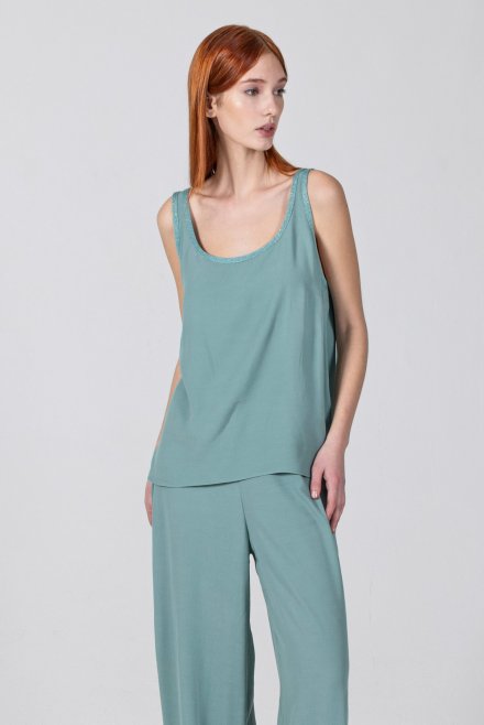 Crepe marocaine basic top with knitted details teal