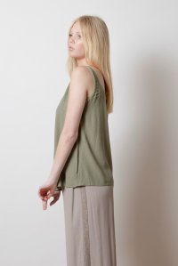 Crepe marocaine basic top with knitted details khaki