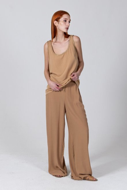 Crepe marocaine wide leg pants with knitted details camel