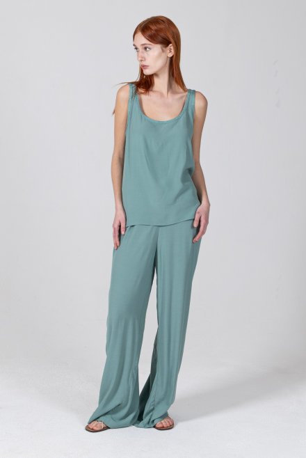 Crepe marocaine wide leg pants with knitted details teal