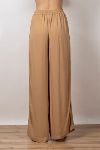 Κρεπ μαροκέν παντελόνι σε φαρδιά γραμμή με πλεκτές λεπτομέριες dark beige
