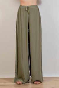 Κρεπ μαροκέν παντελόνι σε φαρδιά γραμμή με πλεκτές λεπτομέριες khaki
