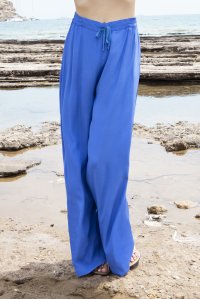Κρεπ μαροκέν παντελόνι σε φαρδιά γραμμή με πλεκτές λεπτομέριες royal blue