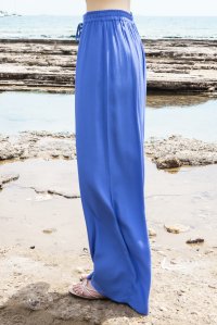 Κρεπ μαροκέν παντελόνι σε φαρδιά γραμμή με πλεκτές λεπτομέριες royal blue