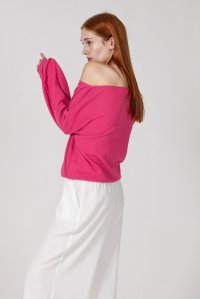 Cotton blend balloon sleeve blouse fuchsia