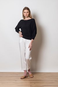 Cotton blend balloon sleeve blouse black