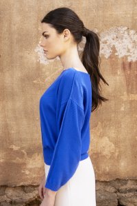 Βαμβακερή μπλούζα με φουσκωτά μανίκια royal blue