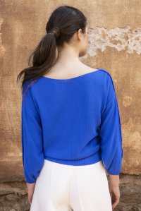 Cotton blend balloon sleeve blouse royal blue