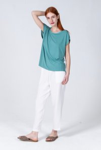 Jersey short sleeved top with knitted details teal