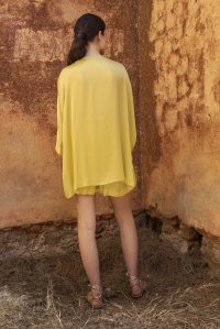 Satin 3/4 sleeved top with knitted details lime