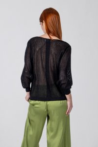 Lurex long sleeved v-neck blouse black