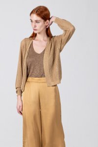 Lurex open knit cardigan tan gold