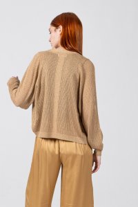 Lurex open knit cardigan tan gold