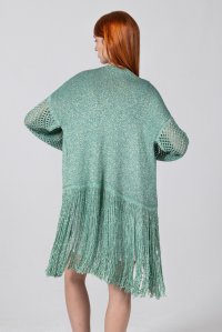 Metallic knit fringed cardigan teal