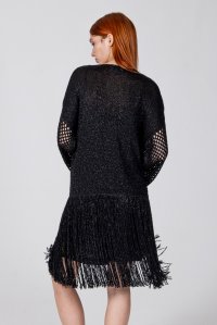 Metallic knit fringed cardigan black