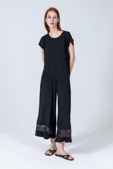 Jersey cropped pants with knitted details black