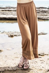 Jersey cropped pants with knitted details terracotta