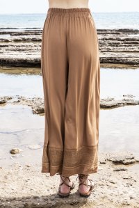 Jersey cropped pants with knitted details terracotta