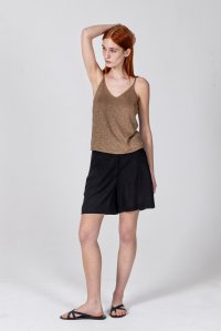 Linen blend shorts with knitted details black