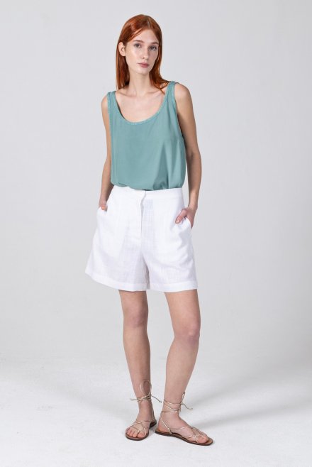 Linen blend shorts with knitted details ivory