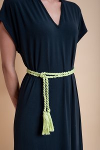 Lurex handmade rope tie belt bright green