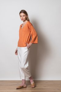 Lurex v-neck blouse orange