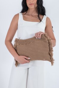 Cotton fringed clutch bag warm sand