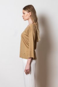 Lurex v-neck blouse tan gold