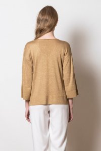 Lurex v-neck blouse tan gold