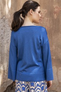 Lurex v-neck blouse royal blue