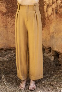 Wide leg pants with knitted details camel