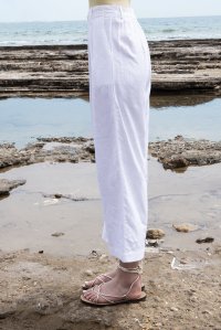 Linen blend pants with knitted details ivory