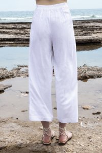 Linen blend pants with knitted details ivory