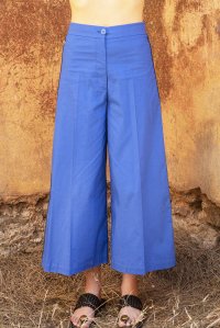 Poplin flared pants with knitted details royal blue