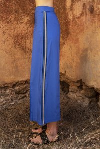 Φαρδύ παντελόνι από ποπλίνα με πλεκτές λεπτομέριες royal blue