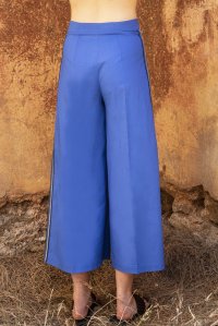 Φαρδύ παντελόνι από ποπλίνα με πλεκτές λεπτομέριες royal blue