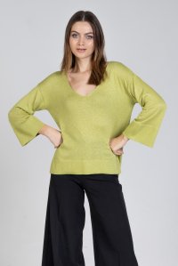 Lurex v-neck blouse bright green