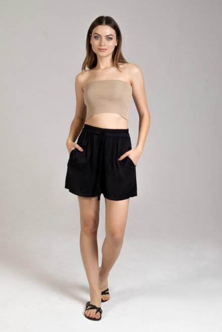 Satin sorts with knitted details black