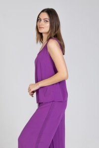 Crepe marocaine basic top with knitted details hyacinth violet