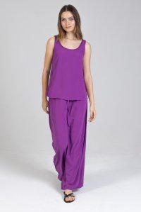 Crepe marocaine basic top with knitted details hyacinth violet