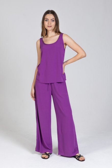 Crepe marocaine wide leg pants with knitted details hyacinth violet